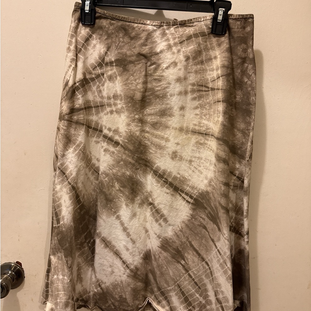 Lucky Brand Tie-Dye A-Line Skirt in Brown and Cream
